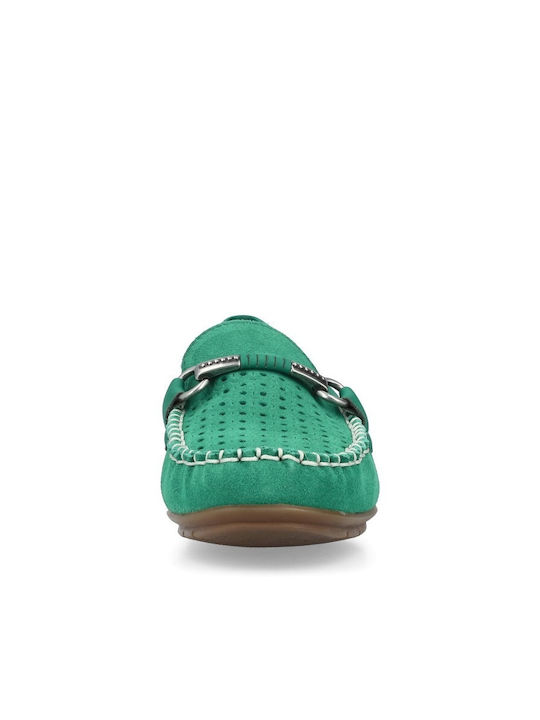 Leather Women's Moccasins in Green Color