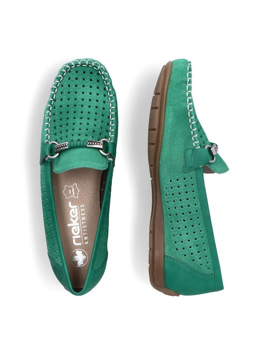 Leather Women's Moccasins in Green Color