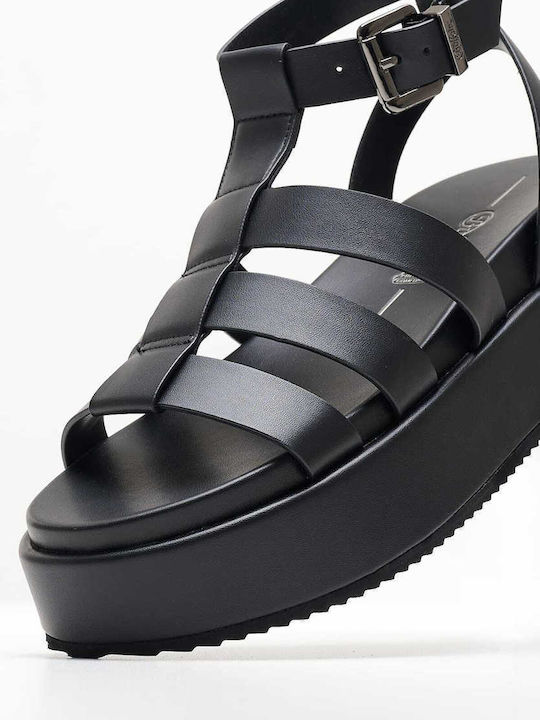Buffalo Damen Flache Sandalen Flatforms in Schwarz Farbe