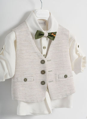 Piccolino Boys Linen Baptism Suit with Vest Tony 5pcs Green