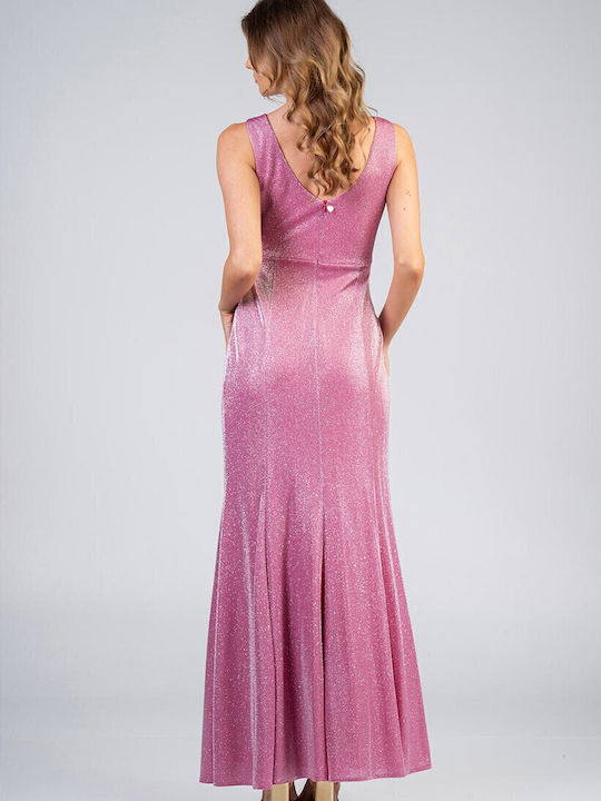 Maxi Abendkleid Wickel mit Schlitz Rosa