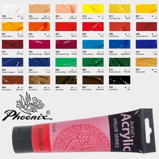 Phoenix Arts Artist's Acrylics Value Series Set Culori Acrilice Pictură în culoarea Fuchsia Quinacridonă Roz 332 100ml 1buc