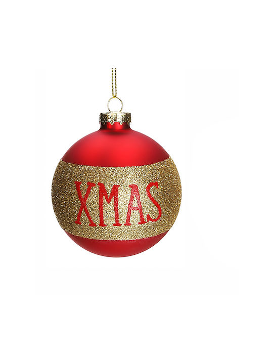 Zaros "Xmas" & "Noel" Christmas Glass Ball Ornament Red 8x8cm (Μiscellaneous Designs/Colors)