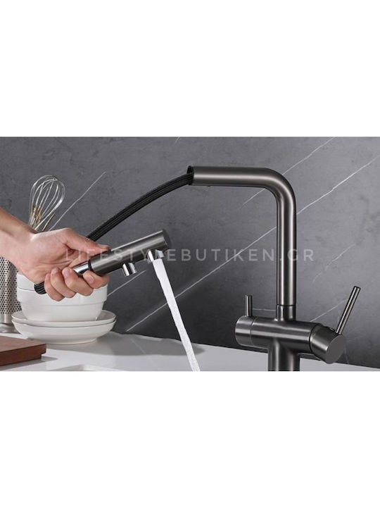 Stocco Kitchen Faucet Counter with Shower and Spiral Gun Grey