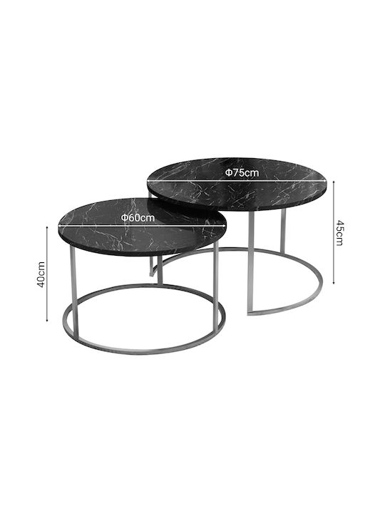 Round Zigzag Set Solme Wooden Black Marble 2pcs L75xW75xH45cm.