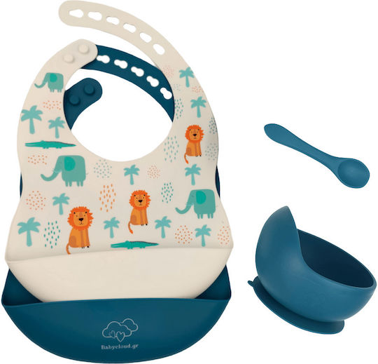 Baby Cloud Feeding Set Lion cubs made of Silicone with Non-Slip Base Blue 3pcs for 6+ months