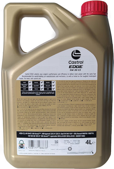 Castrol Edge Synthetic Car Oil 5W-30 4lt CS5-30-4-C3