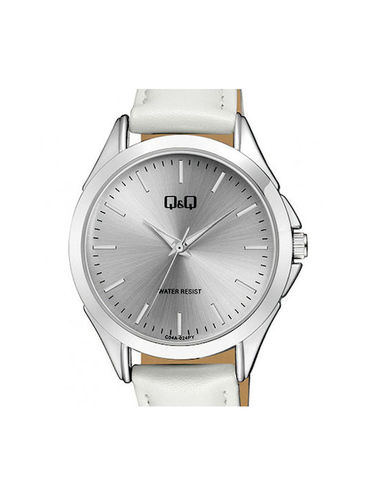 Q&Q Watch with White Leather Strap