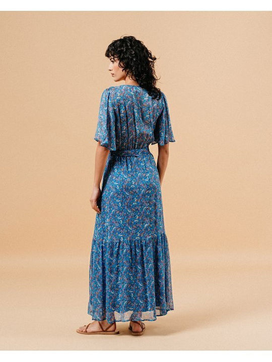 Sommer Maxi Kleid mit Wickel Blau