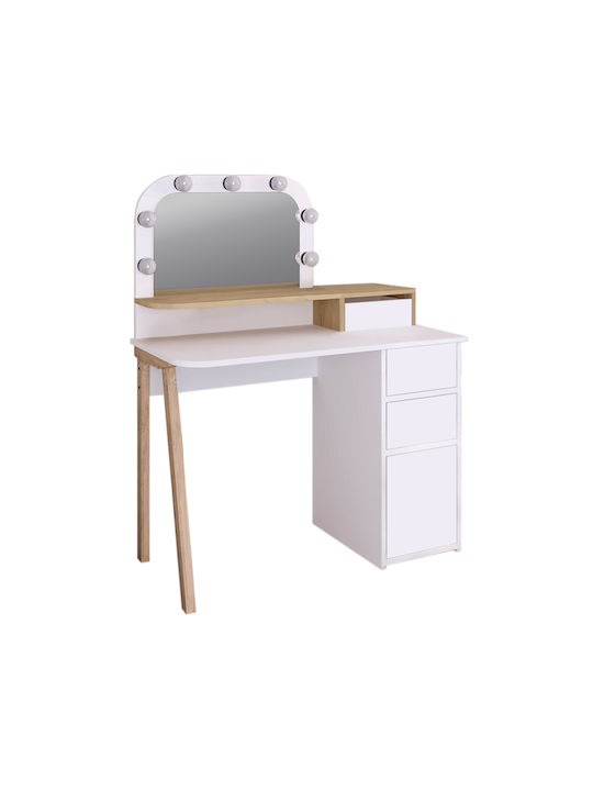 Bodenstehende Schminktisch Schlafzimmer Avien Holz Weiß mit Spiegel 105x51.1x131cm