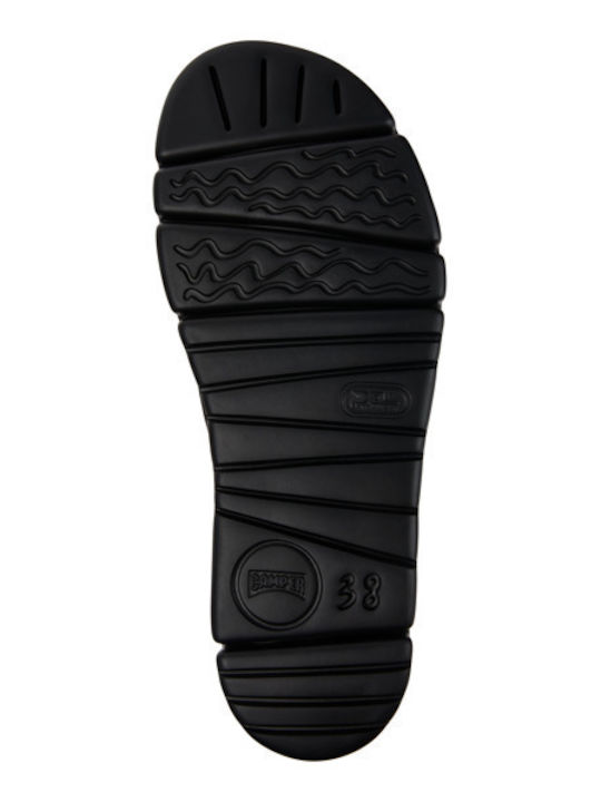 Oruga Up Leder Flache Sandalen für Damen in Schwarz Farbe
