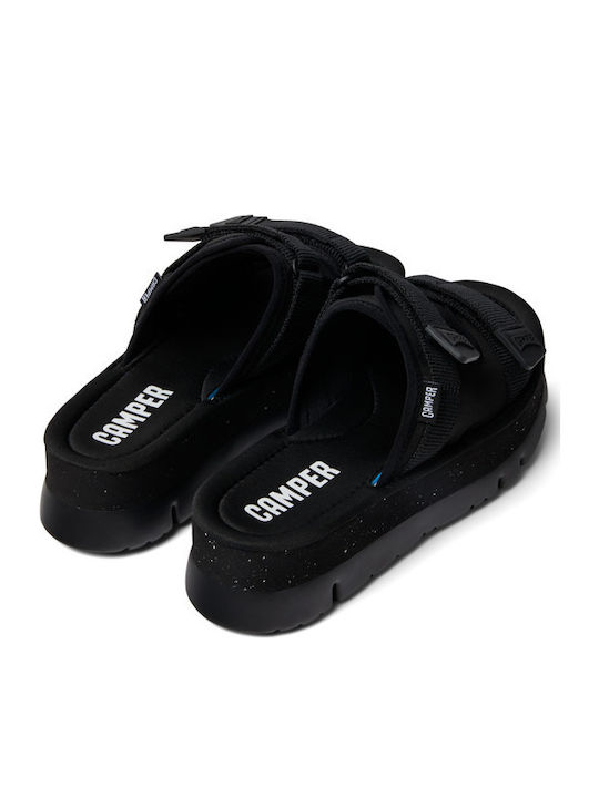 Oruga Up Leder Flache Sandalen für Damen in Schwarz Farbe