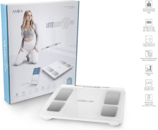 AMILA Fitbody 10 Pro Smart Cantar cu Analizator de Grasime & Bluetooth in culoare Alb
