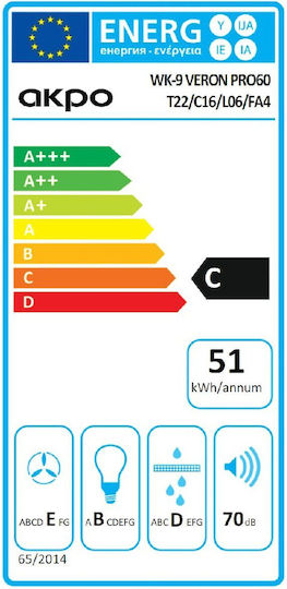 Akpo WK-7 Light 60 Sliding Vent Hood 60cm Black