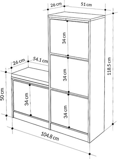 Dude Wooden Shoe Organizer Retro Grey 104.8x26x118.5cm