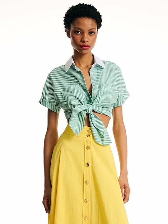 Women's Striped Short Sleeve Shirt Green