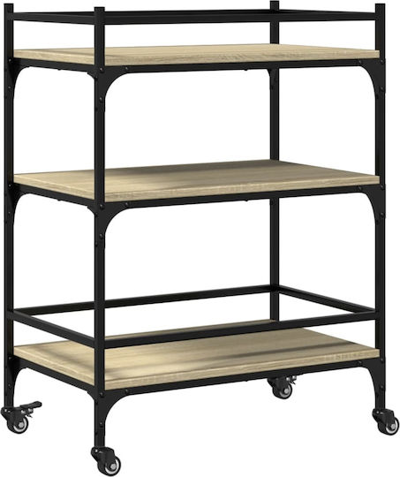 vidaXL Wooden Kitchen Trolley 3 Tiers Brown 65x40x86.5cm