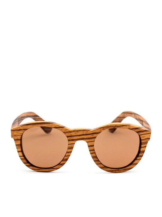 Unisex Sonnenbrille mit Braun Holz Gestell und Braun Linse 4328737