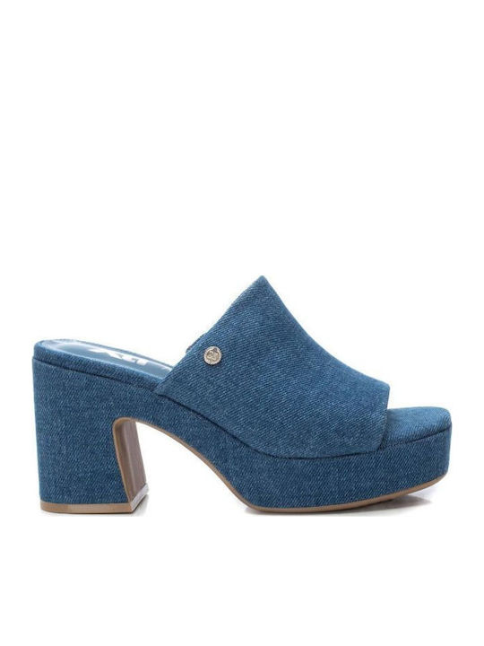 Mules mit Chunky Hoch Absatz in Blau Farbe