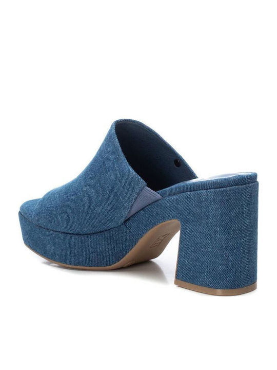 Mules mit Chunky Hoch Absatz in Blau Farbe