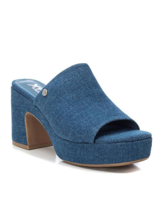 Mules mit Chunky Hoch Absatz in Blau Farbe