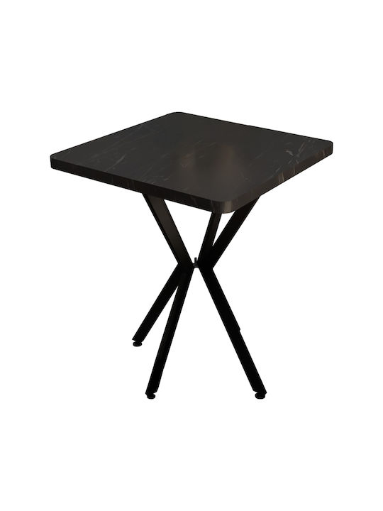 Prestone Square Table Dining Room Wooden with Metal Frame Black Velvet-Black Metal 70x70x75cm