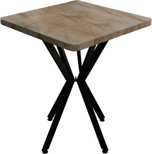 Prestone Square Table Dining Room Wooden with Metal Frame White Marble 70x70x75cm