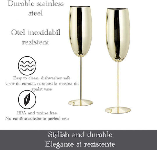 Quasar Set de Pahare de sampanie din Oțel Inoxidabil în Culoare Gri Fără Colțuri 260ml 4buc