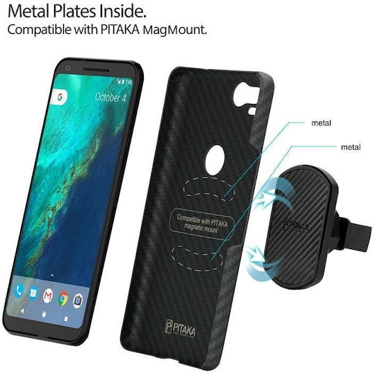 Pitaka Kevlar Body 0.65mm Back Cover Aramid Fiber 0.65mm Magnetic Black (Google Pixel 2)