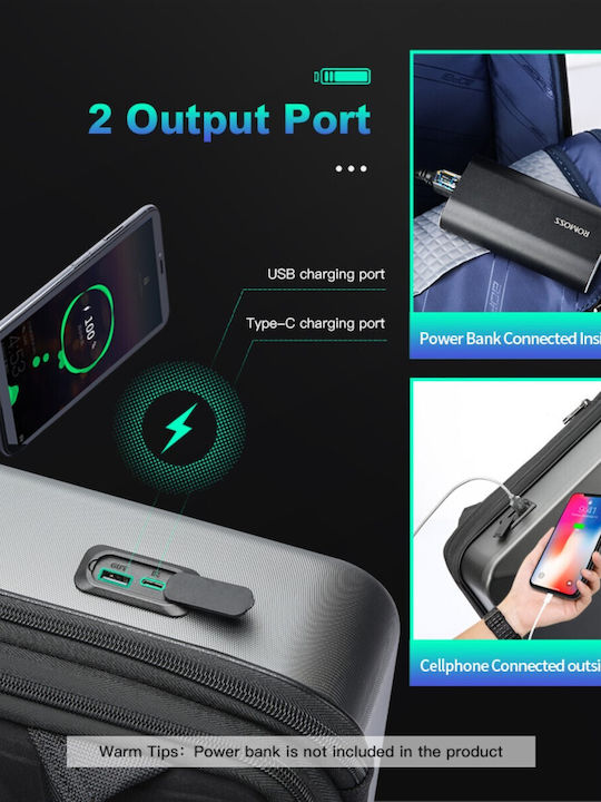 Bopai Αδιάβροχη Τσάντα Πλάτης για Laptop 17.3" με Θύρα USB σε Μαύρο χρώμα 61-93319A