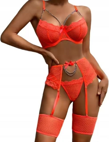 Sexy Σετ Εσωρούχων με Ζαρτιέρες Πορτοκαλί