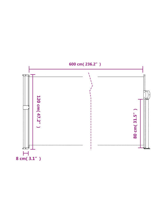 vidaXL Rulou lateral de umbrire Terasă Roșu x6m