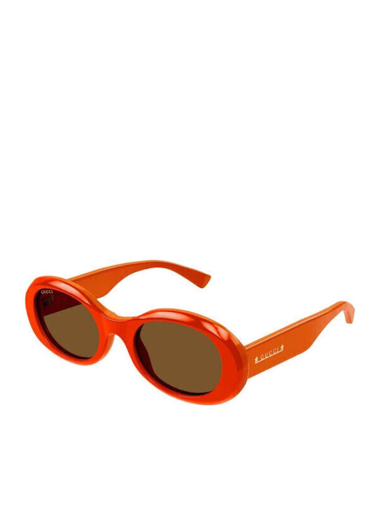 Gucci Women's Sunglasses with Orange Plastic Frame and Brown Lens GG1587S 003