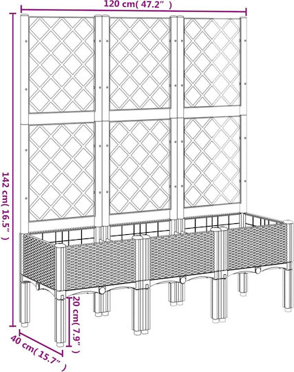 vidaXL Planter Box Plastic Negru 120x40x142cm.