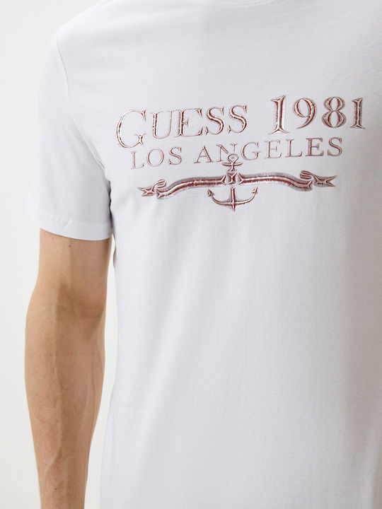 Guess T-shirt Bărbătesc cu Mânecă Scurtă Alb