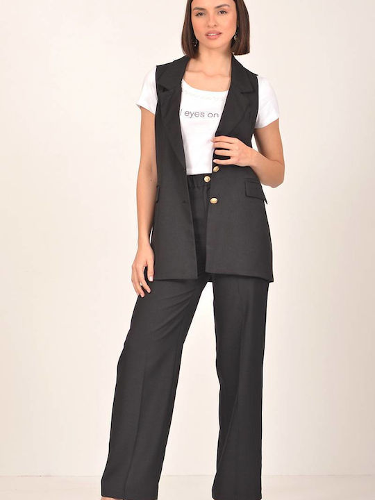 Tweet With Love Women's High-waisted Fabric Trousers with Elastic Black