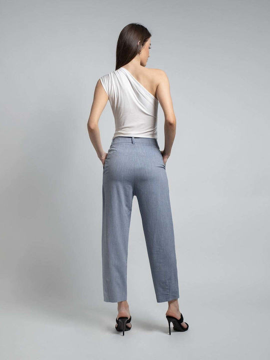 Damen Hoch tailliert Stoff Hose in Karotten Passform Blue (indigo)