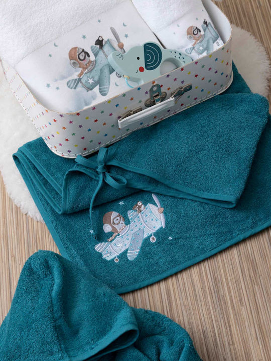 Borea Baby Hooded Towel with Hood Aviator Petrol