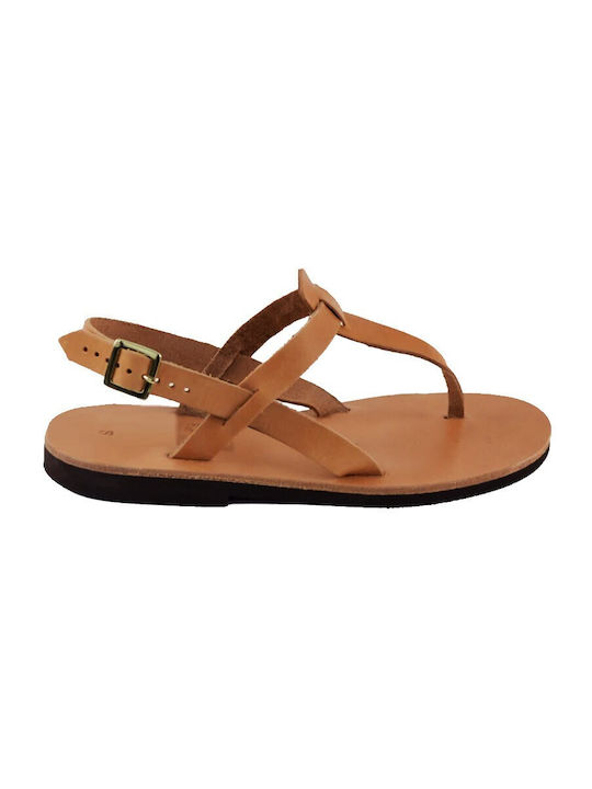 Doca Leather Women's Flat Sandals in Beige Color