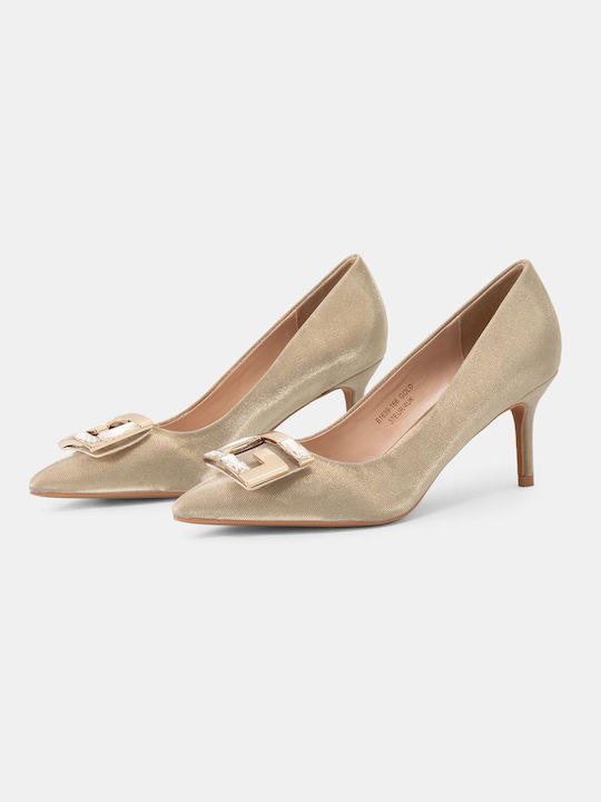 Bozikis Synthetic Leather Pointed Toe Gold Medium Heels