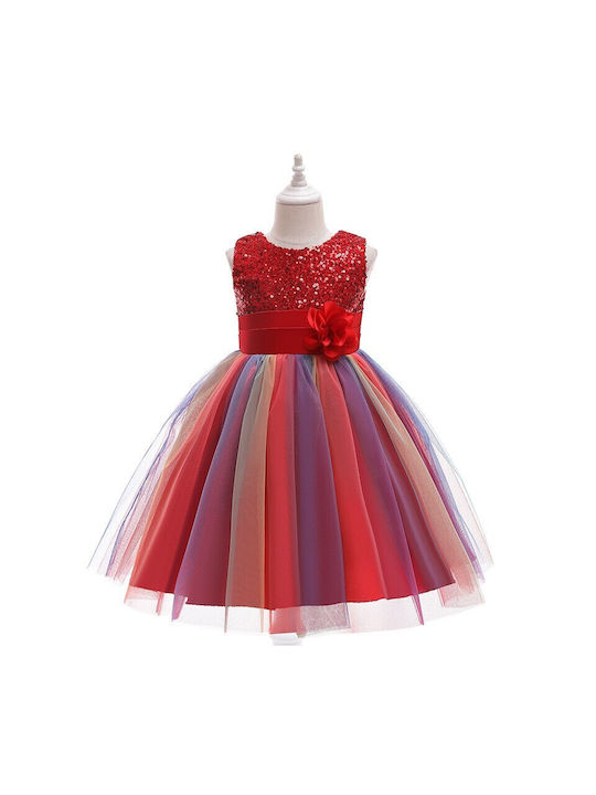 Kids Dress Rainbow Red