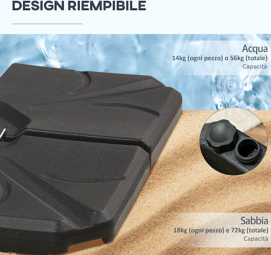 Outsunny Stand de umbrelă din Plastic Negru 103x103x8.3cm 4buc
