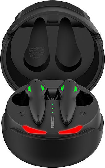 Recci Helmet In-ear Bluetooth Handsfree Ακουστικά με Θήκη Φόρτισης Μαύρα