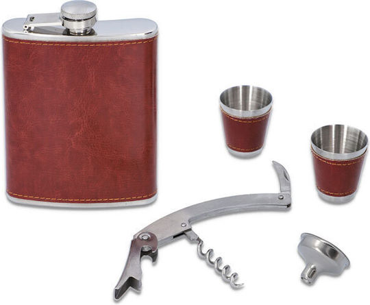 Hip Flask Комплект за пиене Flask Шахматни чаши F4506 240ml Кафяво
