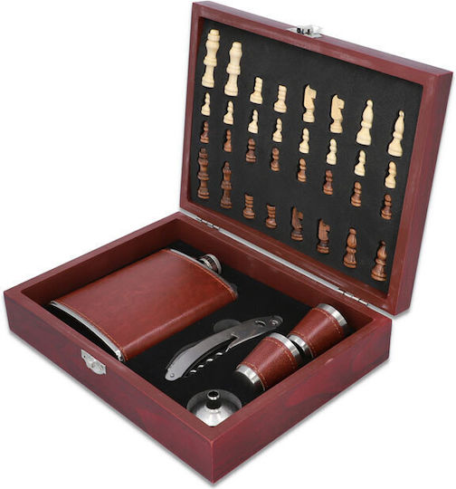 Hip Flask Комплект за пиене Flask Шахматни чаши F4506 240ml Кафяво
