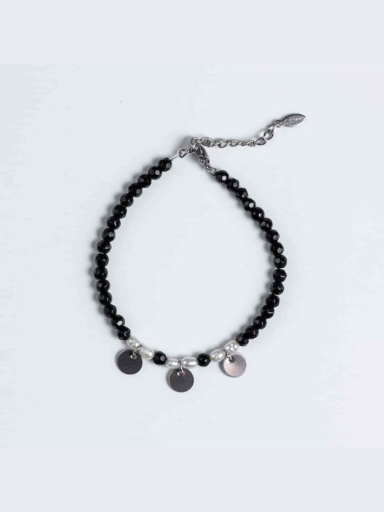 Handmade Cuoro Bracelet Semi-precious Stones Agate Pearls Silver Coins