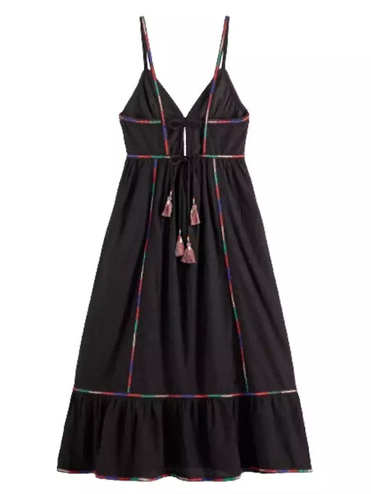 Sommer Midi Damenkleid mit Rüschen Schwarz