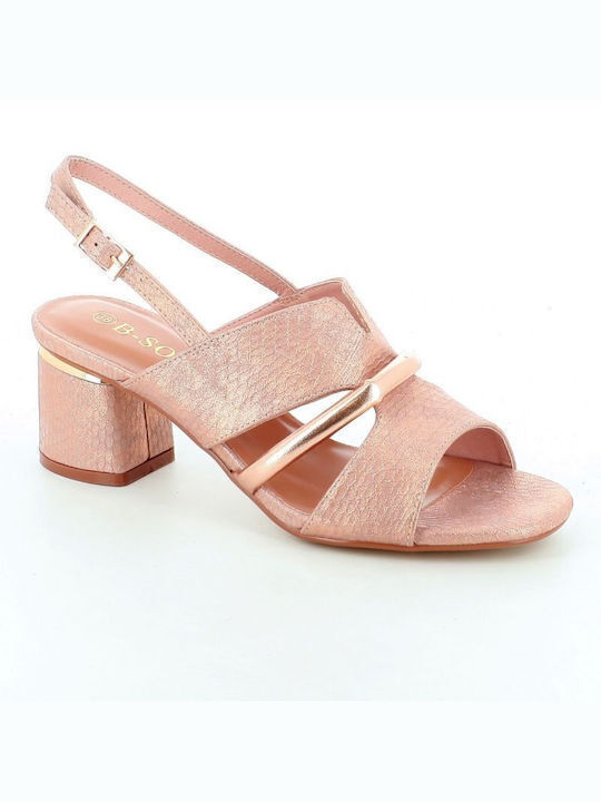 B-Soft Synthetic Leather Women's Sandals Pink with Medium Heel