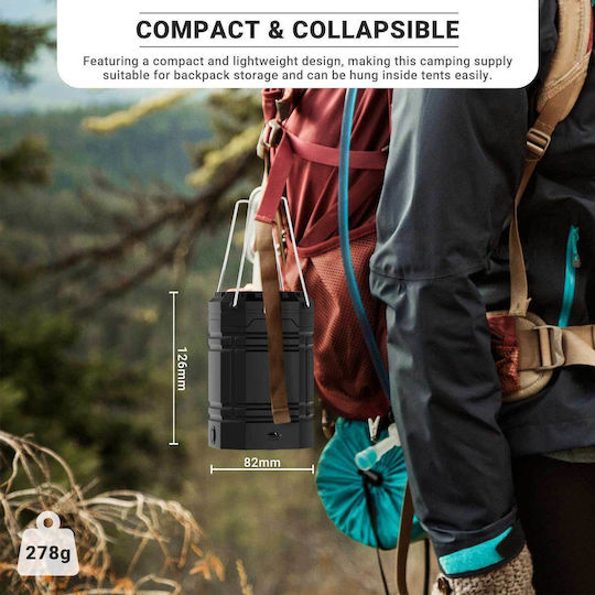 Rocam CL1000 Lantern Led Solar for Camping Waterproof with Flashlight & Powerbank 200lm 2.4W Black