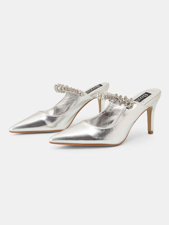 Bozikis Thin Heel Leather Mules Silver